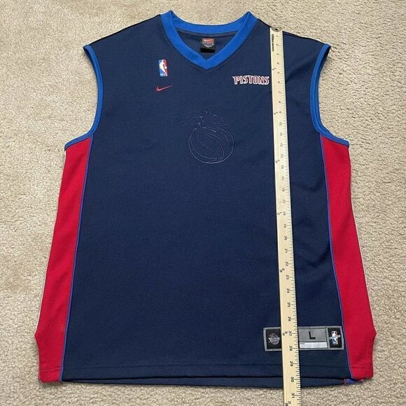 Vintage Nike NBA Authentics Detroit Pistons Team Jersey Pull Over Blue Large - Picture 7 of 10